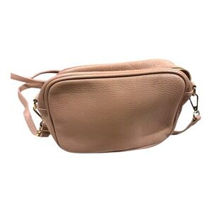 Genuine Leather Crossbody Bag Blush Pink Adjustable Strap Zip Top